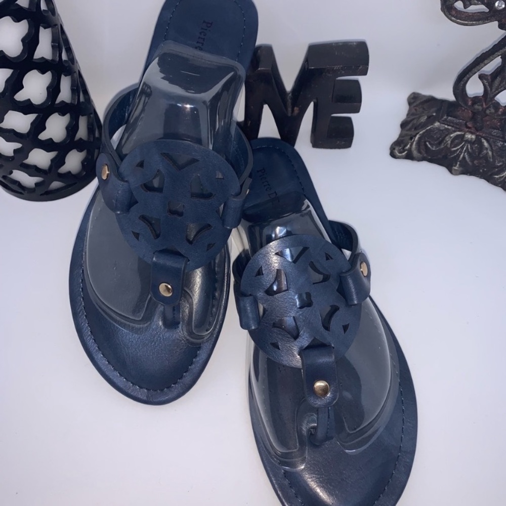 NAVY BLUE ornate thong sandals Pierre Dumas NIB - Picture 11 of 12